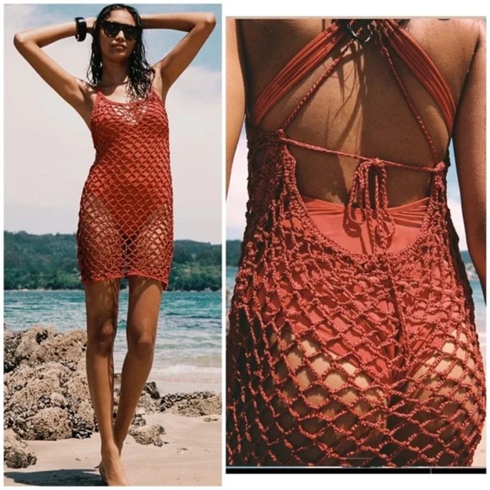 Zara Crochet Macrame Knit Dress Coverup NWT‎ S/M